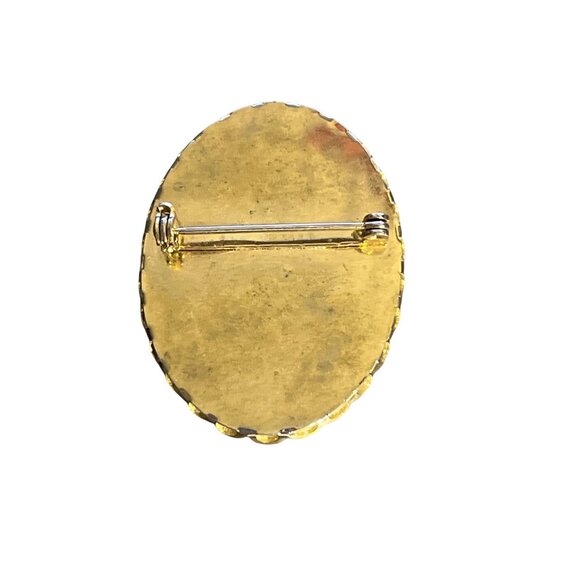 Vintage Floral Hand-Painted Brooch Pin Pink Blue Flowers Scalloped Edge Estate - Picture 4 of 5